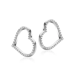 19mm ZINZI zilveren oorbedels open harten, bezet met witte zirconia's ZICH2447 (zonder oorringen)