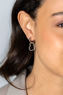 19mm ZINZI zilveren oorbedels open harten, bezet met witte zirconia's ZICH2447 (zonder oorringen)
