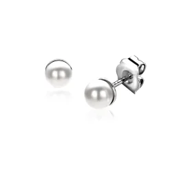 4mm ZINZI zilveren oorknoppen wit parel ZIO1318