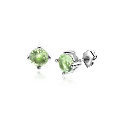 6mm ZINZI zilveren oorknoppen ronde lichtgroene zirconia chatonzetting ZIO1383G