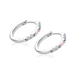 19mm ZINZI zilveren oorringen bezet met witte, roze en lichtblauwe kleurstenen, luxe klapsluiting ZIO2868