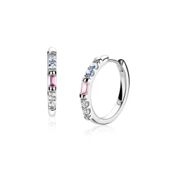 19mm ZINZI zilveren oorringen bezet met witte, roze en lichtblauwe kleurstenen, luxe klapsluiting ZIO2868