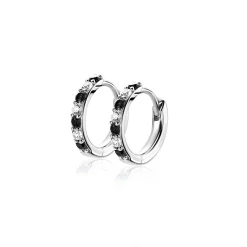 12mm ZINZI zilveren oorringen bezet met witte en zwarte zirkonia's 2mm buisdikte met luxe klapsluiting ZIO2559Z