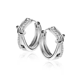 16,5mm ZINZI zilveren oorringen cross-over met trendy knoop, bezet met witte zirconia's, met luxe klapsluiting 16,5x5mm ZIO2505