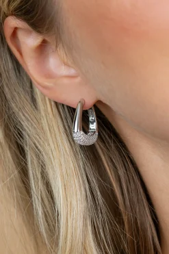 21mm ZINZI zilveren oorringen glad in een trendy tasvorm, sierlijk bezet met witte zirkonia's en luxe klapsluiting ZIO2806