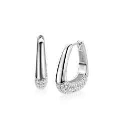 21mm ZINZI zilveren oorringen glad in een trendy tasvorm, sierlijk bezet met witte zirkonia's en luxe klapsluiting ZIO2806