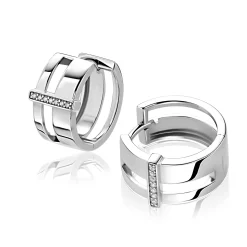 17mm ZINZI zilveren oorringen met 2 banen en verbonden staafje met witte zirkonia’s, luxe scharniersluiting ZIO2728