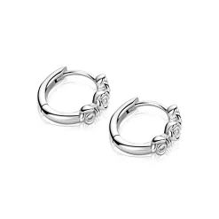 13mm ZINZI zilveren oorringen met drie roosjes, bezet met witte zirkonia’s, luxe klapsluiting ZIO2873