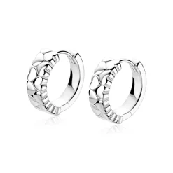 16mm ZINZI zilveren oorringen met twee rijen aaneengeschakelde gladde hartjes, 5mm buisdikte en luxe klapsluiting  ZIO2882