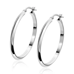 35mm ZINZI zilveren oorringen met gladde buis 3mm breed en handige bovensluiting ZIO2857