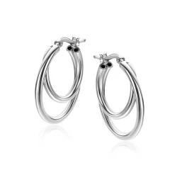 23mm ZINZI zilveren oorringen met een dubbele oorring in het midden. Een trendy multi-look uitstraling ZIO2483