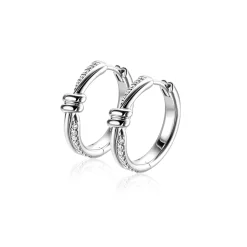 19mm ZINZI zilveren oorringen met speelse twist en knoop. Luxe klapsluiting ZIO2680