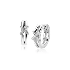 15mm ZINZI zilveren oorringen met speels X-detail bezet met witte zirkonia's ZIO2813