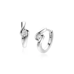 14mm ZINZI zilveren oorringen met ronde zirkonia, sierlijk omklemd door twee golvende banen, met luxe klapsluiting ZIO2766