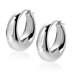 31mm ZINZI zilveren oorringen met brede buis (9mm) en ovaal model, handige bovensluiting  ZIO2750