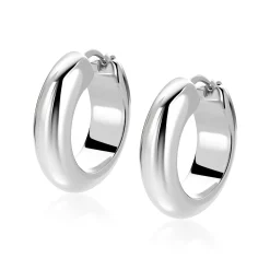 28mm ZINZI zilveren oorringen met brede buis (8mm) en rond model, handige bovensluiting  ZIO2749