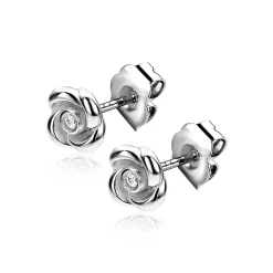 6mm ZINZI zilveren oorstekers met een roosje, bezet met witte zirkonia ZIO2872