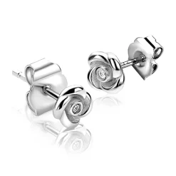6mm ZINZI zilveren oorstekers met een roosje, bezet met witte zirkonia ZIO2872