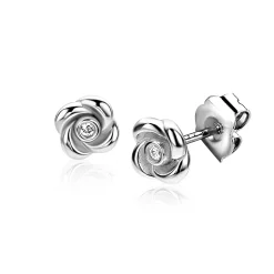 6mm ZINZI zilveren oorstekers met een roosje, bezet met witte zirkonia ZIO2872