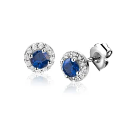 6,5mm ZINZI zilveren oorstekers met saffierblauwe kleursteen in entourage zetting ZIO2697B