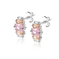13mm ZINZI zilveren oorstekers baguette geslepen zirconia's wit, champagne en roze ZIO2490