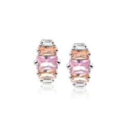 13mm ZINZI zilveren oorstekers baguette geslepen zirconia's wit, champagne en roze ZIO2490