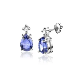 10mm ZINZI zilveren oorstekers peervorm indigo blauw en witte zirconia ZIO2440