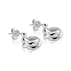 17mm ZINZI zilveren oorstekers met drie verbonden ringen (knoop-stijl) ZIO2890