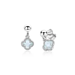 14mm ZINZI zilveren oorstekers met licht blauwe klavers 7mm ZIO2905B