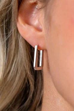 20mm ZINZI zilveren rechthoekige oorringen, strakke buis met modern design, luxe klapsluiting ZIO2879