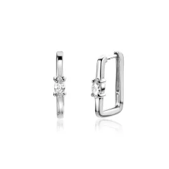15mm ZINZI zilveren rechthoekige oorringen ovale witte zirconia met luxe klapsluiting 15mm x 2mm vierkante buis ZIO2448