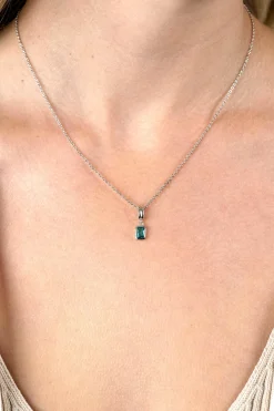 17mm ZINZI zilveren rechthoekige hanger bezet met een petrol blauwe kleursteen ZIH2614 (zonder collier)