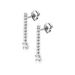 26mm ZINZI zilveren tennis oorstekers met een rijzetting witte zirkonia's in verschillende grootte ZIO2894