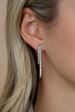 41mm ZINZI zilveren tennis oorstekers met een dubbele rijzetting witte zirconia's ZIO2795L