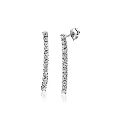 23mm ZINZI zilveren tennis oorstekers met rijzetting witte zirconia's ZIO2794