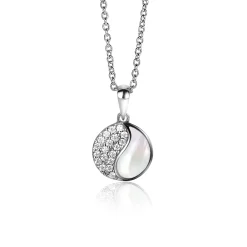 18mm ZINZI zilveren Yin Yang hanger rond, bezet met parelmoer en witte zirconia's. Yin Yang staat symbool voor: balans, harmonie, dynamiek en verbondenheid ZIH2423 (zonder collier)
