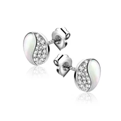 9mm ZINZI zilveren Yin Yang oorstekers, bezet met parelmoer en witte zirconia's. Yin Yang staat symbool voor: balans, harmonie, dynamiek en verbondenheid ZIO2423