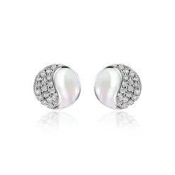 9mm ZINZI zilveren Yin Yang oorstekers, bezet met parelmoer en witte zirconia's. Yin Yang staat symbool voor: balans, harmonie, dynamiek en verbondenheid ZIO2423
