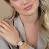 ZINZI Allure horloge 30mm achthoekige goudkleurige kast, zilvergekleurde wijzerplaat en bruine leren band, Japans uurwerk ZIW2533B