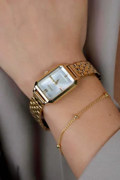 ZINZI Allure horloge 30mm achthoekige goudkleurige kast, zilvergekleurde wijzerplaat en goudkleurige stalen band, Japans uurwerk ZIW2533GB