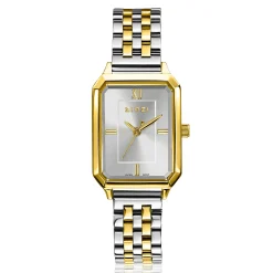 ZINZI Allure horloge 30mm achthoekige goudkleurige kast, zilvergekleurde wijzerplaat en bicolor stalen band, Japans uurwerk ZIW2533