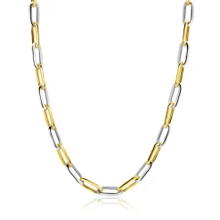 ZINZI bicolor ovale schakelketting met afwisselend gold plated en zilveren schakels 45cm ZIC2668
