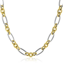 ZINZI bicolor schakelketting 7mm breed met jasseron en ovale schakels 45cm ZIC2667