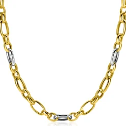 ZINZI bicolor schakelketting (7mm breed) met afwisselend gold plated jasseron schakels en grote zilveren ovale schakels 45cm ZIC2639