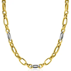 ZINZI bicolor schakelketting (7mm breed) met afwisselend gold plated jasseron schakels en grote zilveren ovale schakels 45cm ZIC2639