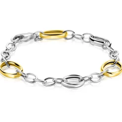 ZINZI bicolor zilveren schakelarmband met drie ovale goldplated schakels ZIA2785