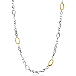 ZINZI bicolor zilveren schakelketting 70cm met drie ovale goldplated schakels ZIC2785