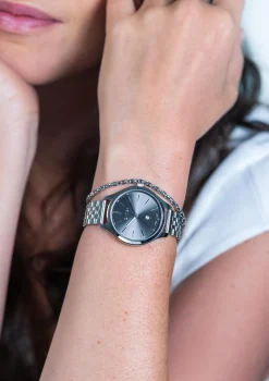 ZINZI Classy horloge 34mm grijze wijzerplaat stalen kast en band, datum ziw1024
