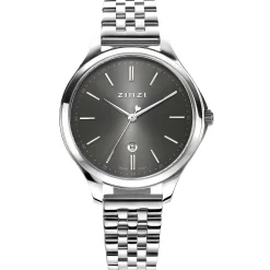 ZINZI Classy horloge 34mm grijze wijzerplaat stalen kast en band, datum ziw1024