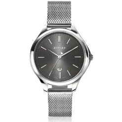 ZINZI Classy horloge 34mm grijze wijzerplaat stalen kast en meshband, datum ZIW1024M